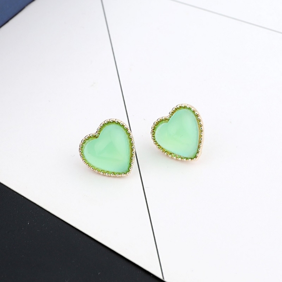 Mint Green Heart Resin Post Earrings - Picture 1 of 3